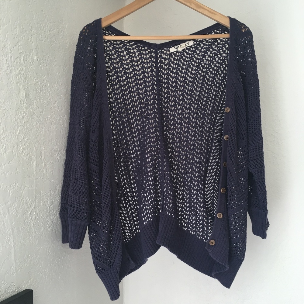 Roxy Navy Knit Button-Down Cardigan